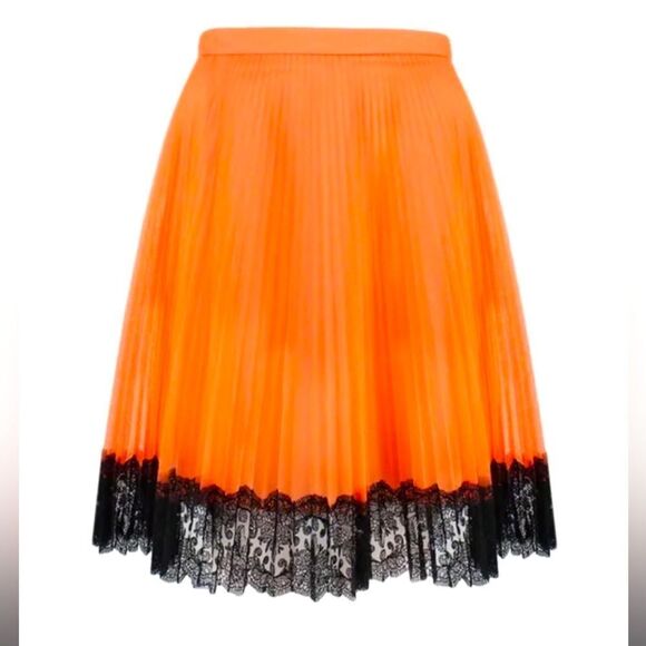 CHRISTOPHER KANE Tulle neon orange black plisse high waisted pleated skirt Sz 6 - Picture 1 of 14